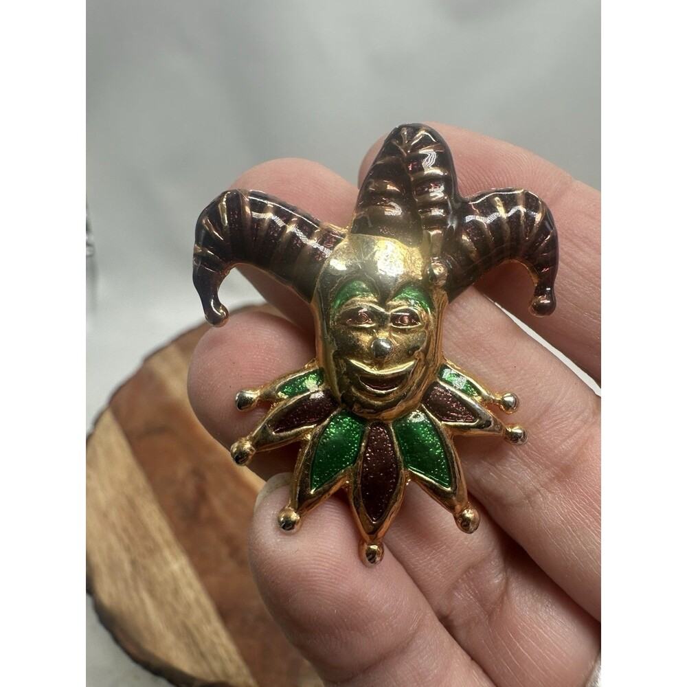 Mardi Gras Harlequin Pierrot Clown Brooch Lapel Pin Jester
